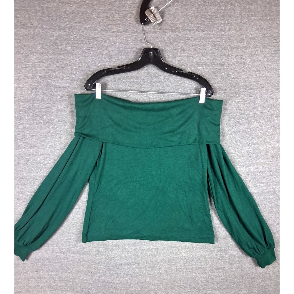 Banana Republic Womens Sweater Large Dark Green Cowl Off Shoulder Pullover